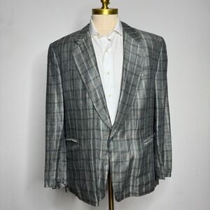 Beylerian Paris Blazer Jacket Mens 54 44R Plaid Wool Silk Italy Made‎ Sport Coat